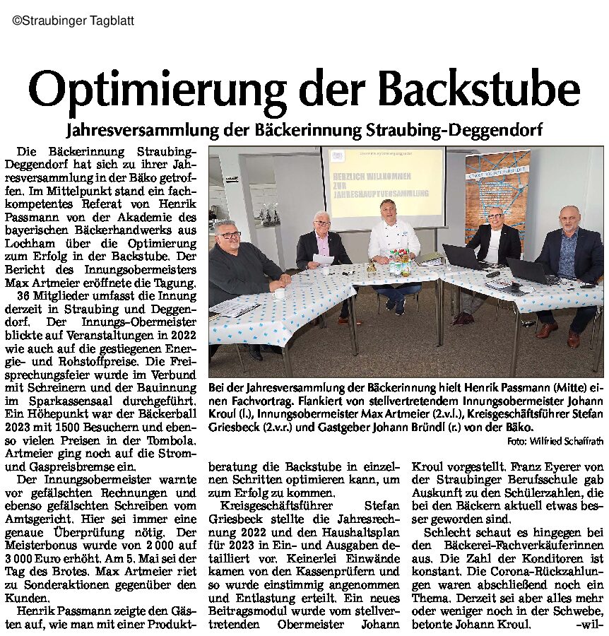 Optimierung der Backstube  –  Jahreshauptversammlung der Bäcker-Innung Straubing-Deggendorf