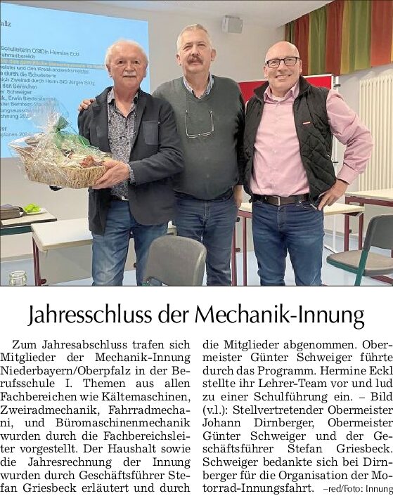 Jahreshauptversammlung der Mechanik-Innung Niederbayern/Oberpfalz